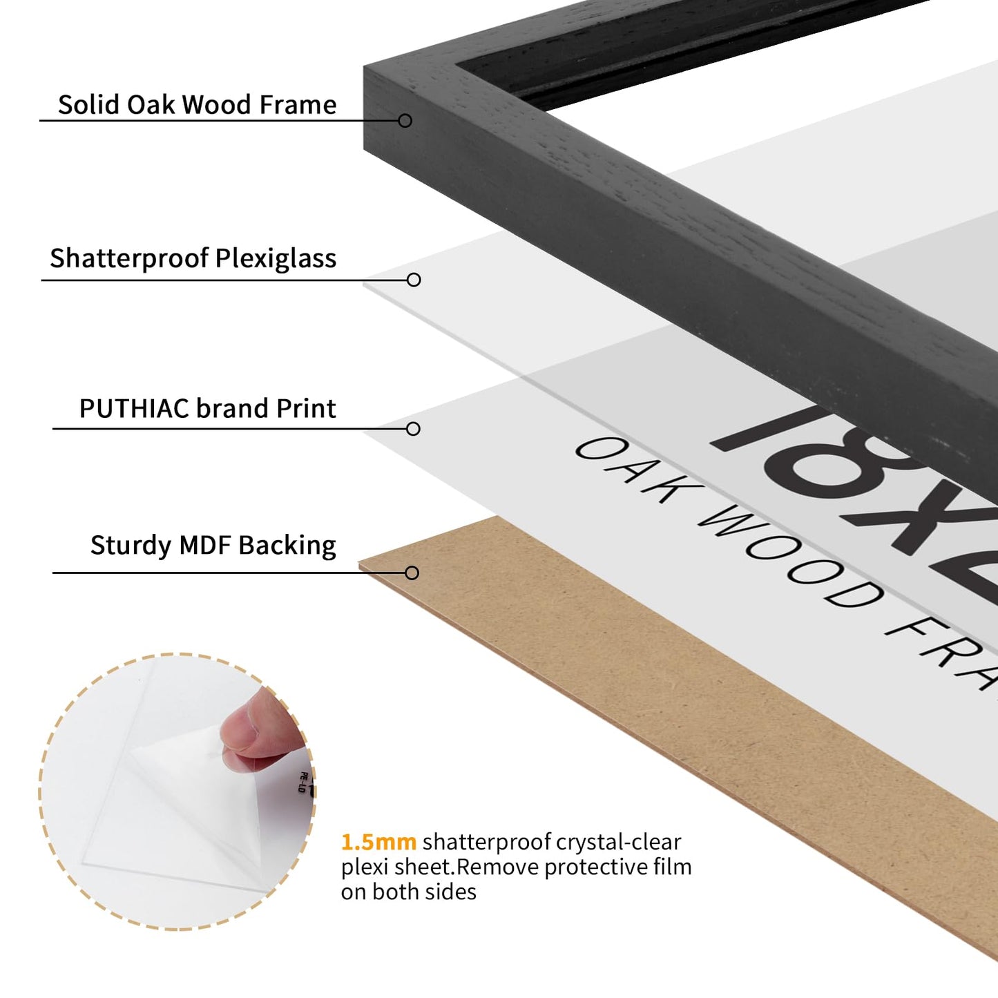 puthiac 18x24 Black Oak Wood Frames -18"x24" Poster Frames for Wall, 18x24 Picture Frames for Wall, 18 x 24 Picture Frames, 18 x 24 Frames for Wall (1 Pack, Black)