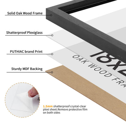 puthiac 18x24 Black Oak Wood Frames -18"x24" Poster Frames for Wall, 18x24 Picture Frames for Wall, 18 x 24 Picture Frames, 18 x 24 Frames for Wall (1 Pack, Black)