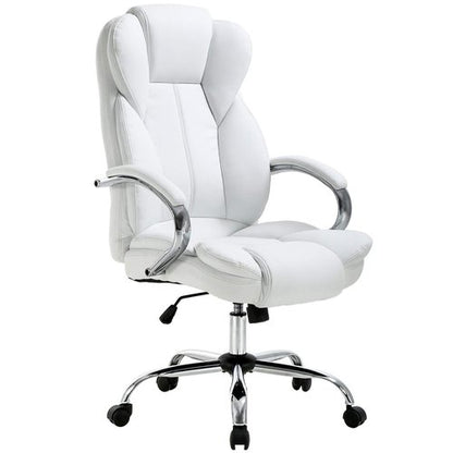 BestOffice Ergonomic Office Chair Desk Chair PU Leather Computer Chair Executive Adjustable High Back PU Leather Task Rolling Swivel Chair with Lumbar Support (White)