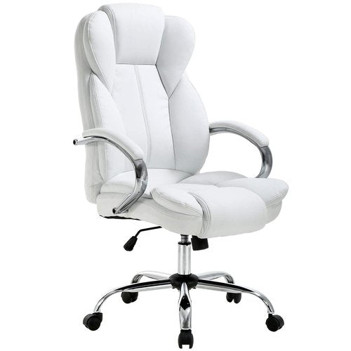 BestOffice Ergonomic Office Chair Desk Chair PU Leather Computer Chair Executive Adjustable High Back PU Leather Task Rolling Swivel Chair with Lumbar Support (White)