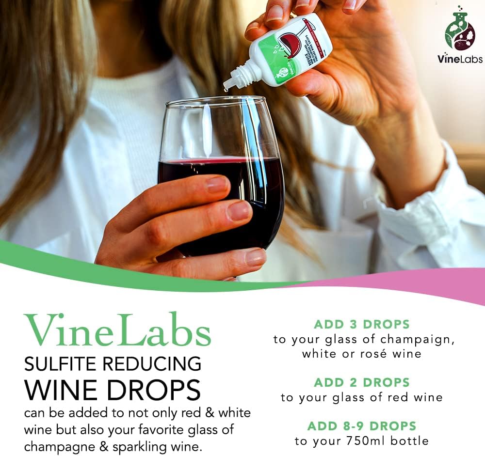 Sulfite Removing Wine Drops - 2pk - Odorless and Tasteless Purifier for Red and White Wines, Natural Headache Reducer, Made in the USA