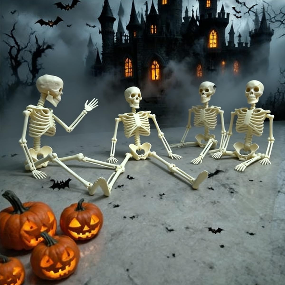 Skiennix Mini Skeletons - 20 Pcs Posable Halloween Figurines | 6" Plastic Decorations for Parties