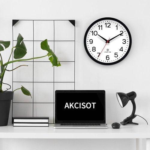 AKCISOT Atomic 12 Inch Wall Clock Analog Clocks for Indoor Kitchen, Battery Operated Clock for Bedroom Office Classroom Living Room(Black)