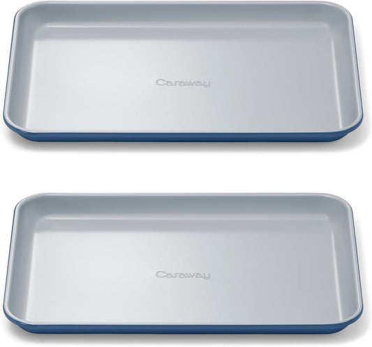Caraway Nonstick Ceramic Baking Sheet Duo (9x13”) - Non-Toxic, Oven Safe, Aluminized Steel - Navy Mini Sheet Pan for Baking & Roasting