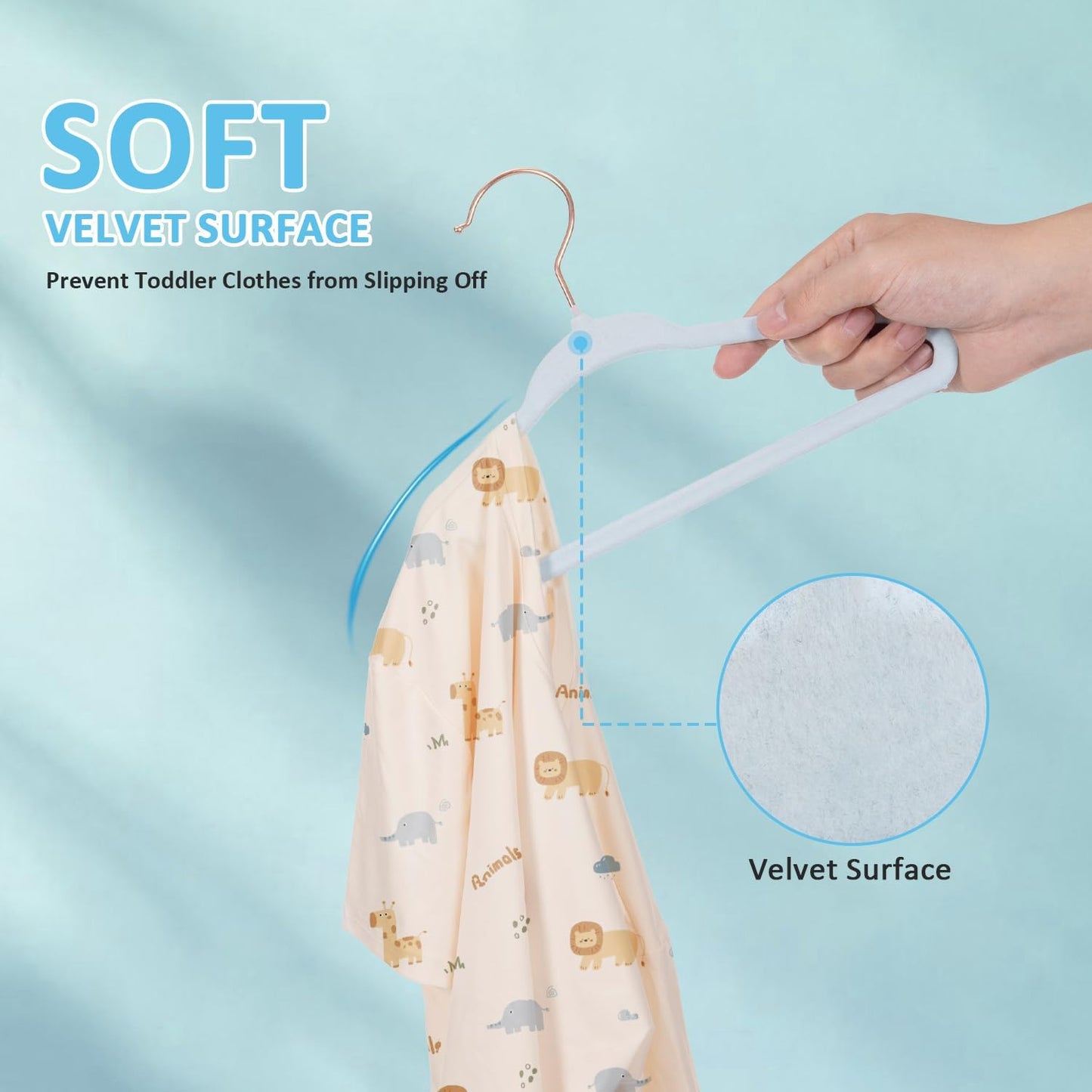 Tonswachic 30-Pack Baby Closet Hangers - Soft Velvet Non-Slip Design for Infant & Toddler Clothes | Blue