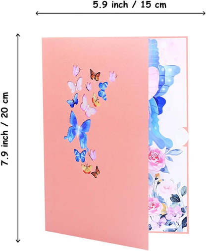 ROBBEAR 3D Butterfly & Flower Pop Up Greeting Card - Handmade for Birthdays, Anniversaries & More