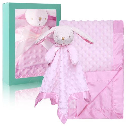 Pro Goleem Baby Blanket with Pink Bunny Security Blanket Newborn Girl Gifts Set