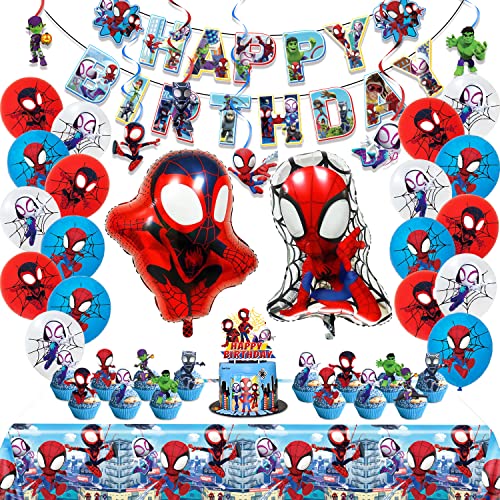 Spidey Birthday Party Decorations Set - Banner, Balloons, Cake Toppers & More