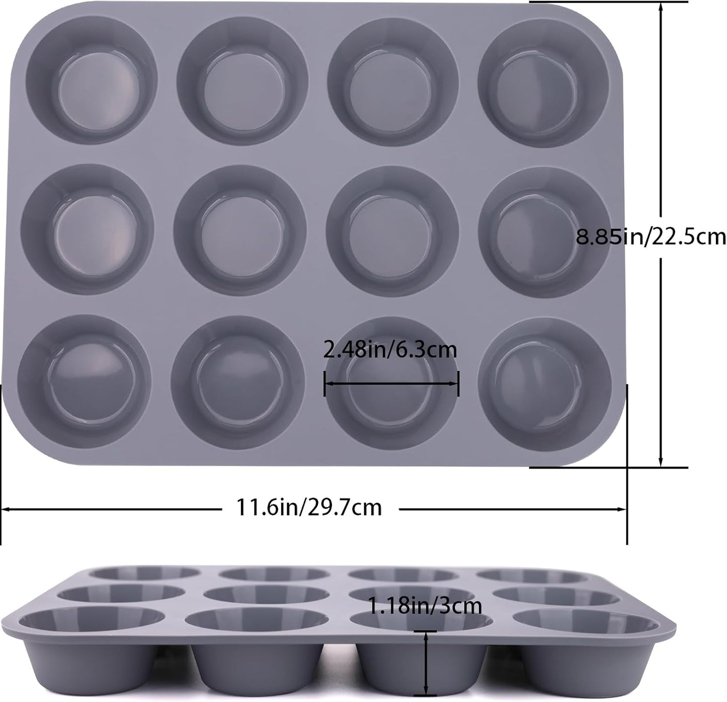 Skiennix Silicone Muffin Pan - Nonstick 12-Cup Bakeware Set for Muffins, Tarts & Bread - 3 Pack