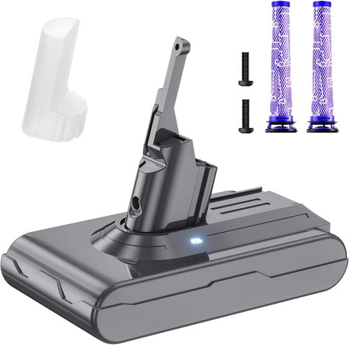 Dyson 7000mAh Battery Replacement - 21.6V Li-ion for V8 Absolute, Motorhead & Fluffy | Includes 2 Filters & Screws