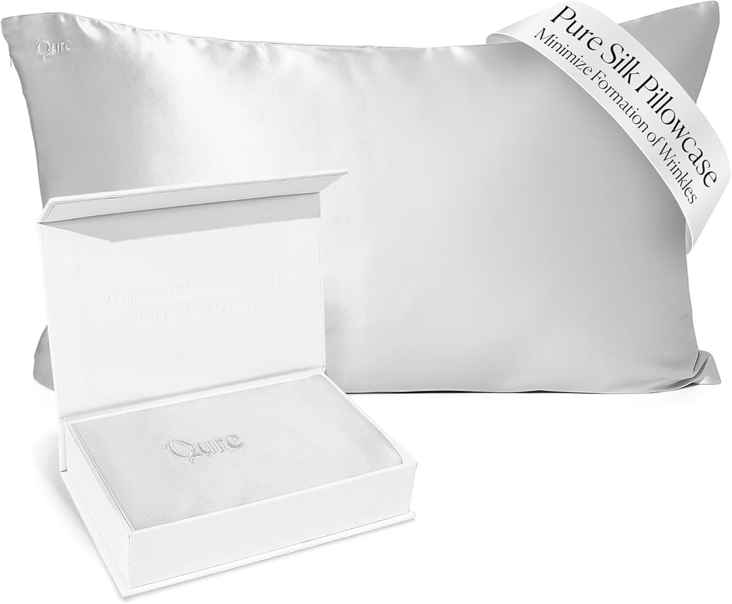 Qure Mulberry Silk Pillowcase - Anti-Acne Cooling Sleep for Hair & Skin | Standard Size, Hidden Zipper