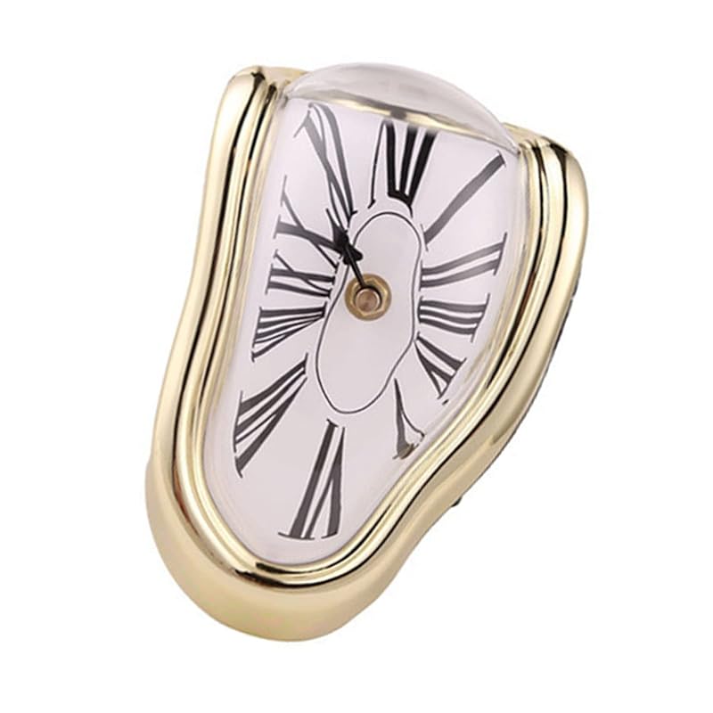 Gold Melting Clock desk decor - Retro Plastic Desk Clock with Electroplated Finish