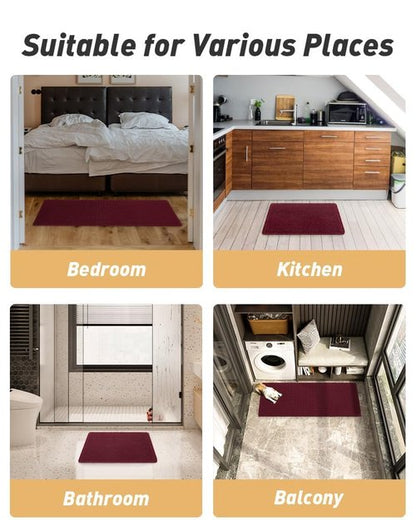 AMOAMI Upgraded Waffle Runner Rug Super Absorbent Non Slip Bath Mats for Bathroom Floor Washable Bathroom Runner Rug with Tassels, Ideal for Hallway Bedroom Laundry Room, Burgundy, 2' x 4'(24" x 48")