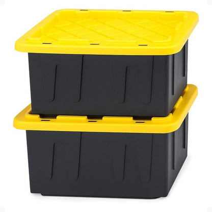 HOMZ Heavy Duty Plastic Storage Bins - 15 Gallon Stackable Containers with Lids | Black/Yellow 2-Pack