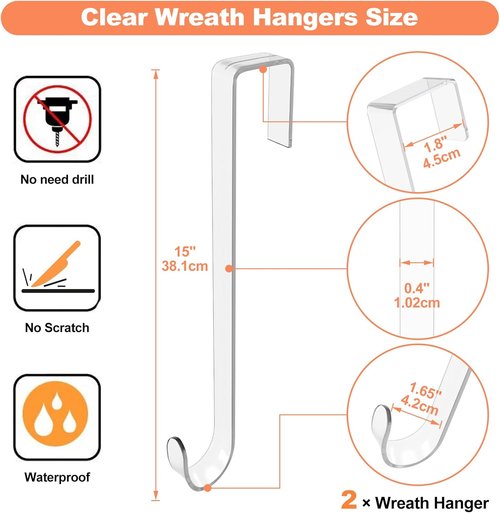 Clear Wreath Hanger by [Brand Name] - Non-Scratch Over The Door Hooks | 2 Pack for Easter & Christmas Decor