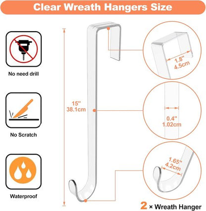 Clear Wreath Hanger by [Brand Name] - Non-Scratch Over The Door Hooks | 2 Pack for Easter & Christmas Decor