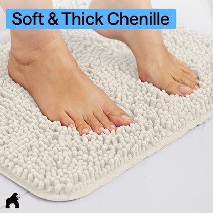 GORILLA GRIP Bath Rug Mat - Soft Absorbent Chenille | Quick-Dry Microfiber, 48x17, Ivory