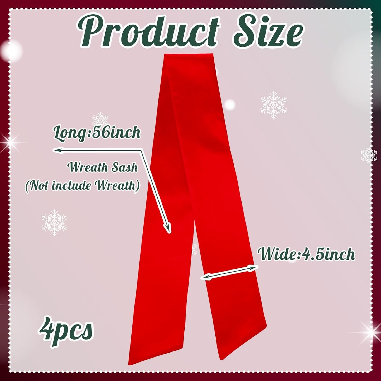 VitalCozy Wreath Sash Set - 4 Pcs Embroidery Blanks for Front Door Decor | Red (4.49" X 56.30")