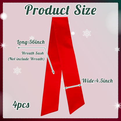 VitalCozy Wreath Sash Set - 4 Pcs Embroidery Blanks for Front Door Decor | Red (4.49" X 56.30")