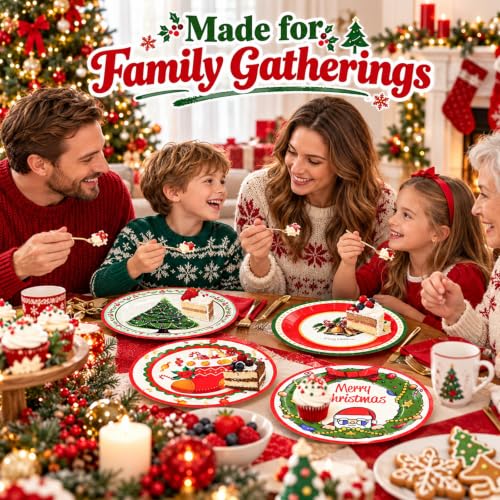48Pcs Christmas Paper Plates 7 Inch Disposable Holiday Party Dinnerware