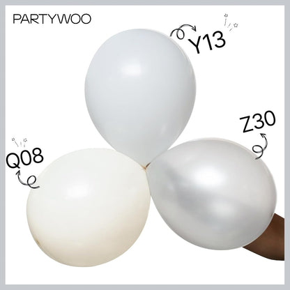PartyWoo Pearl White Balloons - 155-Piece Metallic Latex Balloon Arch Kit for Weddings & Events | 5-12 Inch Sizes