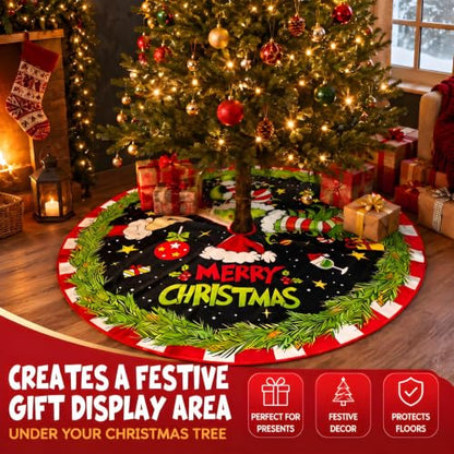 Christmas Tree Skirt Decoration 48 Inch Green Holiday Tree Cover - Hand