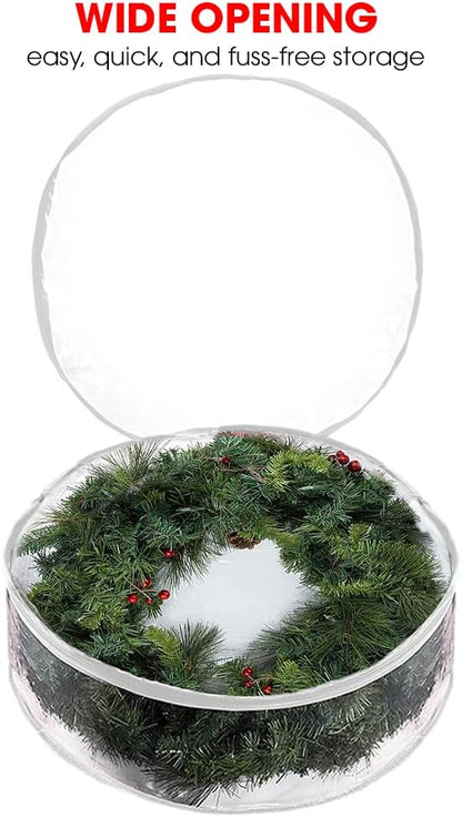 ProPik Christmas Wreath Storage Bag - 24" Clear Waterproof Container with Handles | 2-Pack
