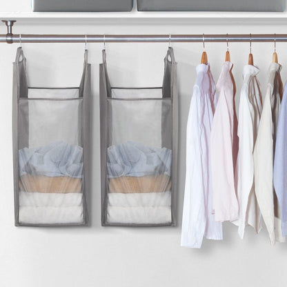 Storage Maniac 2-Pack Hanging Laundry Hamper - Slim Double Organizer with See-Through Mesh Bag | Grey