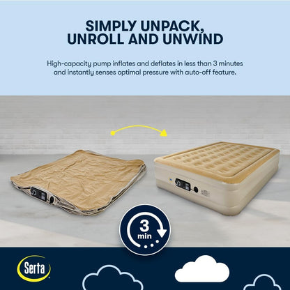 Serta Raised Air Mattress - Luxury Inflatable Design with Never Flat Pump | Heavy Duty Self-Inflating Comfort