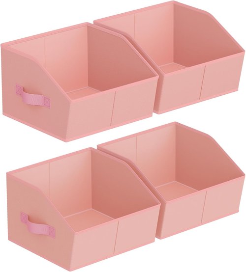 Homsorout Storage Bins - Small Trapezoid Closet Organizer Baskets with Handles, 4 Pack, Pink