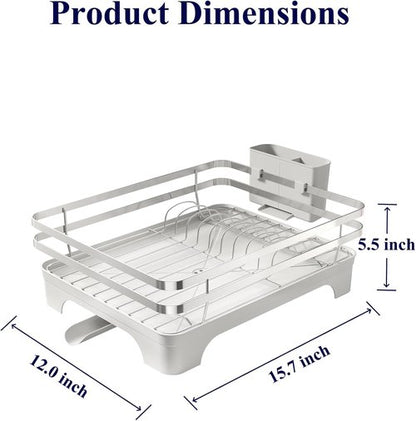 Kitsure Dish Drying Rack - Multi-Functional Kitchen Counter Rack with Cutlery Holder | Rust-Proof, 15.7" x 12" x 5.5", Silver Grey