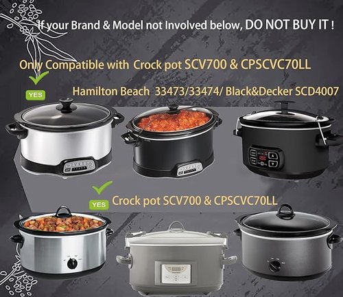 7qt oval glass lid compatible with Crockpot Hamilton Beach Black-Decker slow cooker