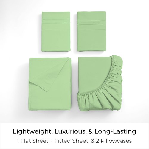 Mellanni Queen Sheets Set - 4 PC Iconic Collection Bedding - Hotel Luxury, Extra Soft, Cooling Bed Sheets - Wrinkle, Fade, Stain Resistant (Queen, Pistachio)