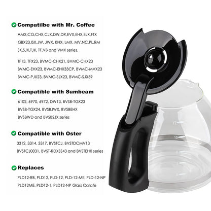 Anbige Replacement Parts 12-Cup Glass Carafe, Compatible with Mr. Coffee Coffee Maker, Replace Part# PLD12-RB, PLD12-RB Series (Black)