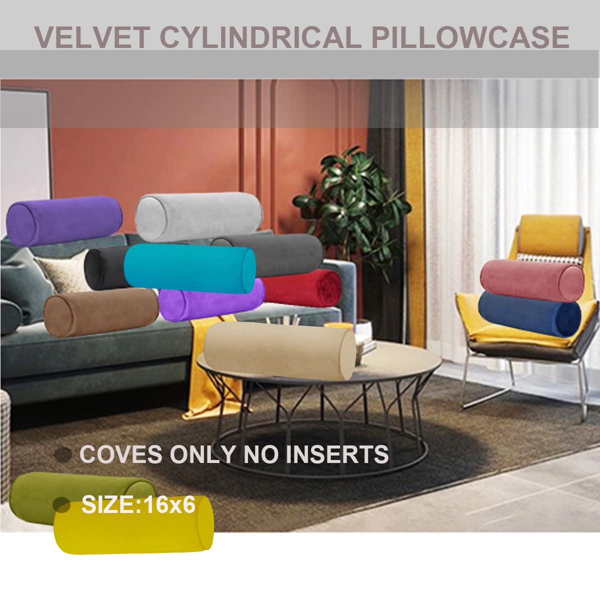 Neck Roll Pillowcases Velvet Cylindrical Pillow Covers 16"x6" with Hidden Zipper for House Home Decor Neck Roll Pillow Cervical Neck Roll Memory Pillow Cylinder Round Cushion (Light Coffee, 16x6)