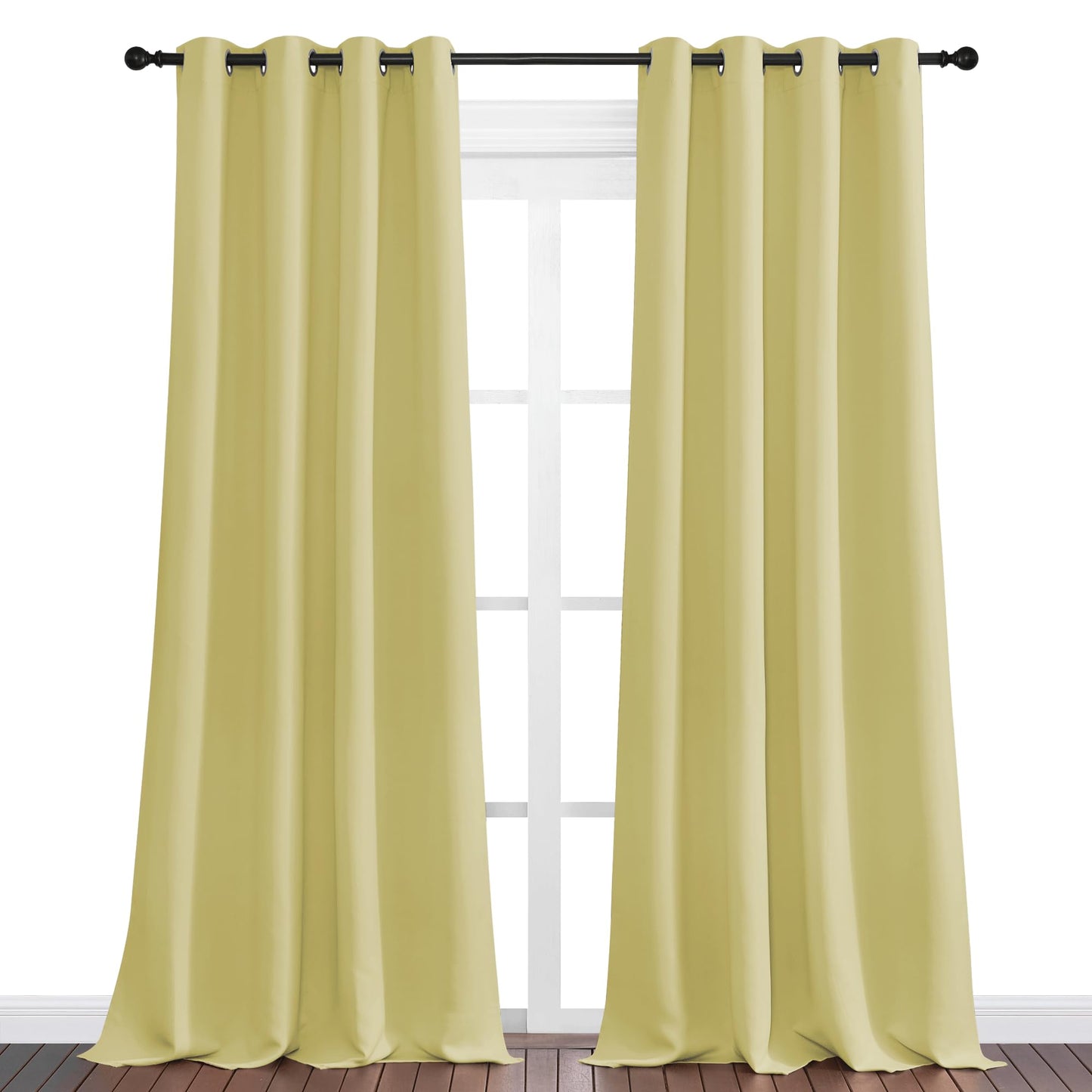 NICETOWN Paler Yellow Blackout Curtains 102" Long for Office, 55" Wide, 2 Pieces, Dining Room, Guest Room, Sound Reducing Heat and Cold Block Curtain Panels for Modern Room Decorative