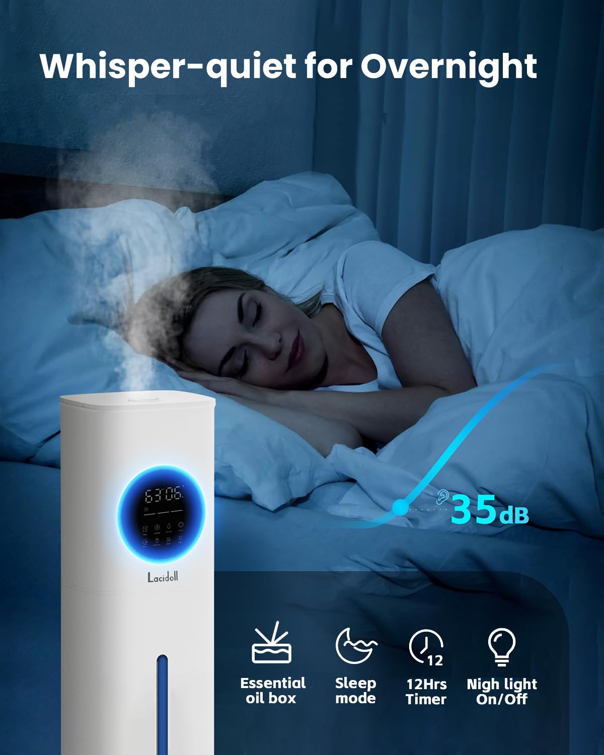 Warm and Cool Mist Humidifiers for Bedroom Home, 2.1gal Quiet Humidifier for Large Room up to 500 ft with Customized Humidity, Night Light, Easy Top Fill, 12H Timer, Essential Oil, Child Lock