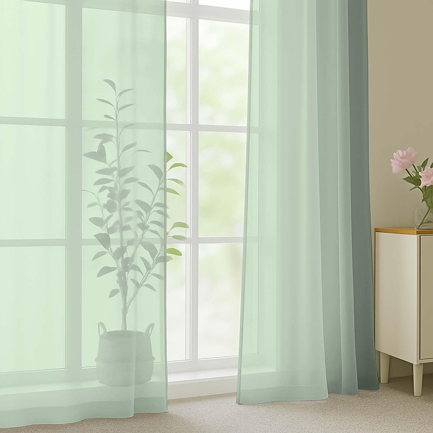 OWENIE Sage Green Sheer Curtain 90 Inches Long 2 Panels Set, Solid Filmy Drapes for Living Room Bedroom, Elegant Window Voile Sheer Curtain Panels Drapes, 2 Pcs, Each 59W x 90L Inch