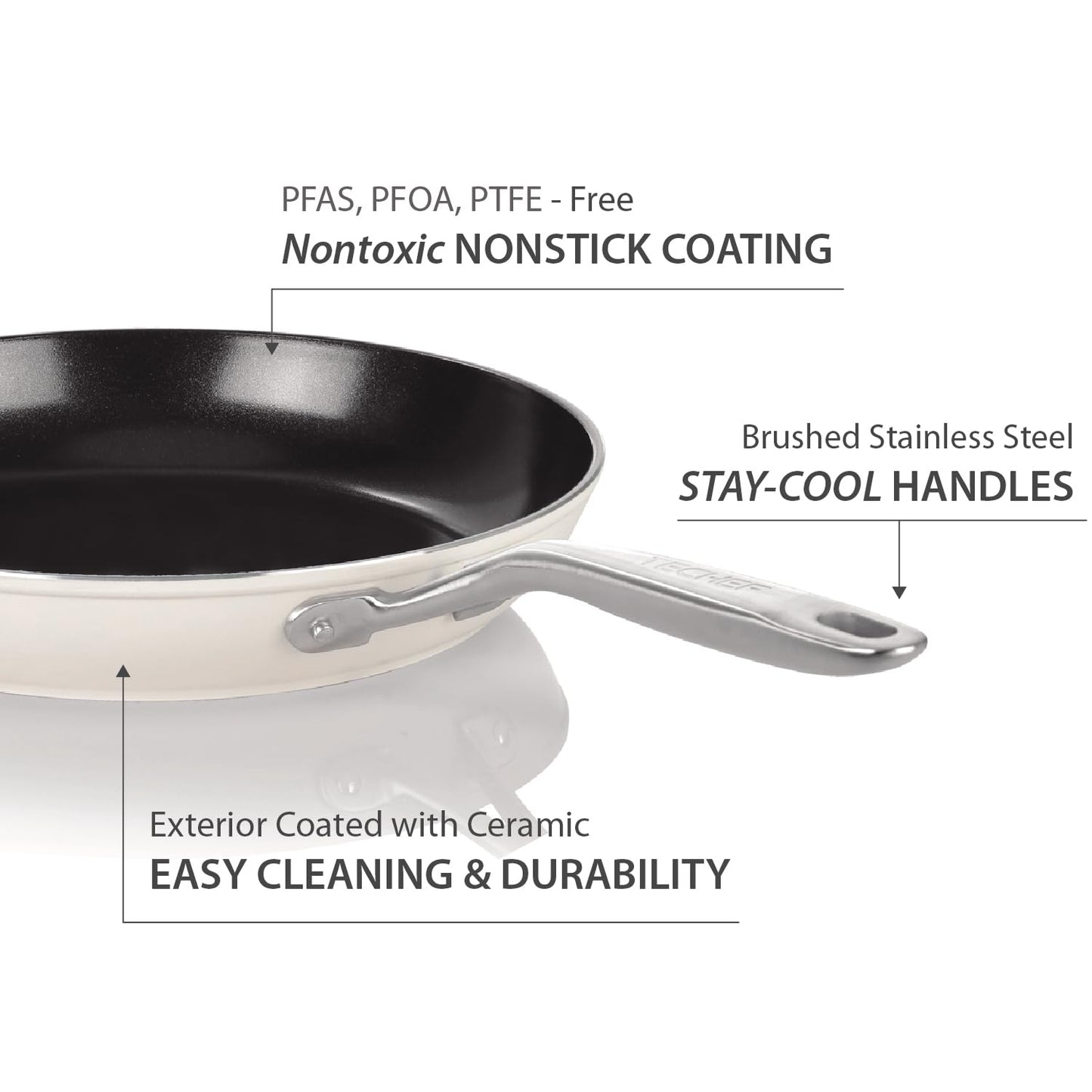 ValenCera TeChef Collection | 12" Ceramic Nonstick Frying Pan Skillet, Nontoxic - Free of PFAS, PFOA, PTFE, Made in Korea (12-in)