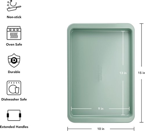 KitchenAid Baking Sheet - Nonstick Swiss Engineered Aluminized Steel, Dishwasher Safe, 9 x 13 Inch, Cardamom