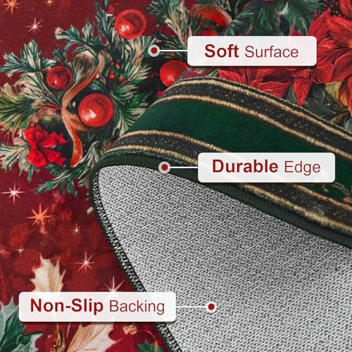 Christmas 5x7 Area Rug - Red Washable Non-Slip Vintage Floor Carpet for Living Room & Kid Room