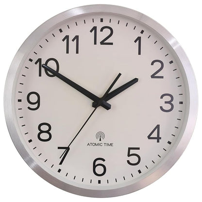 Atomic 12-Inch Wall Clock with Silver Aluminum Frame – Radio Controlled