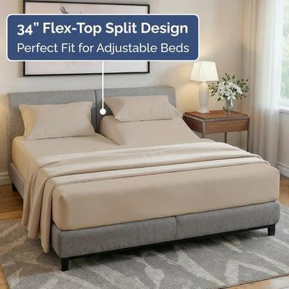 Flex Top Split Head King Sheet Set - Comfy Cooling Bed Sheets | Luxury Ultra-Soft Bedding - Deep Pockets - Oeko-Tex Certified - Wheat