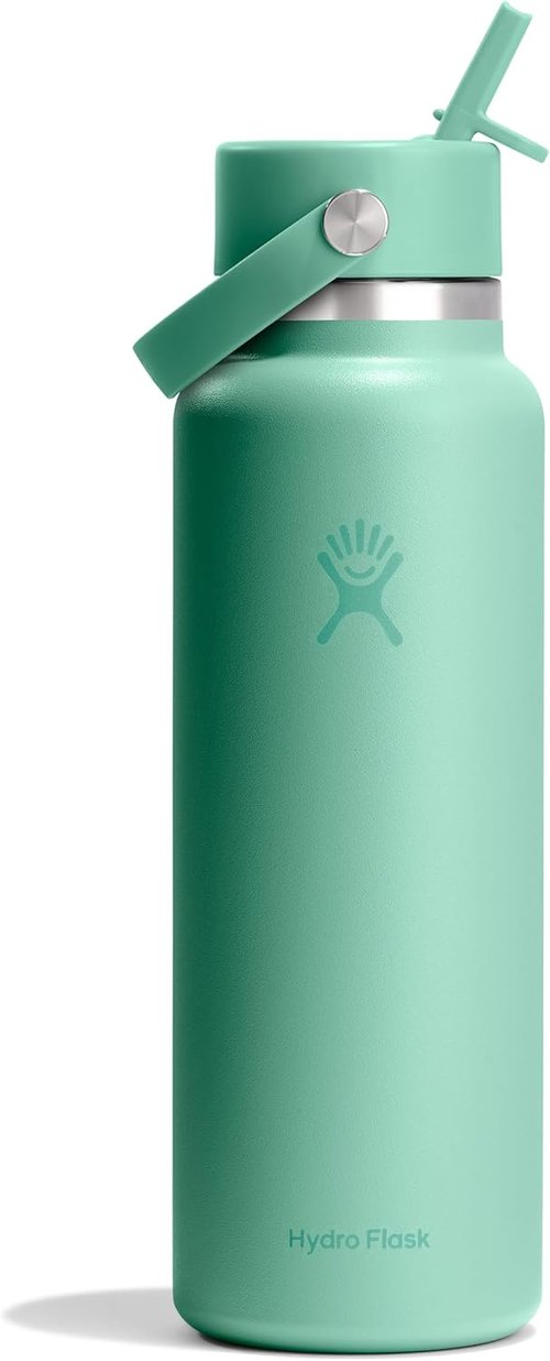 Hydro Flask Water Bottle - Insulated Stainless Steel - 40 Oz Mermaid Green with Wide Straw Lid