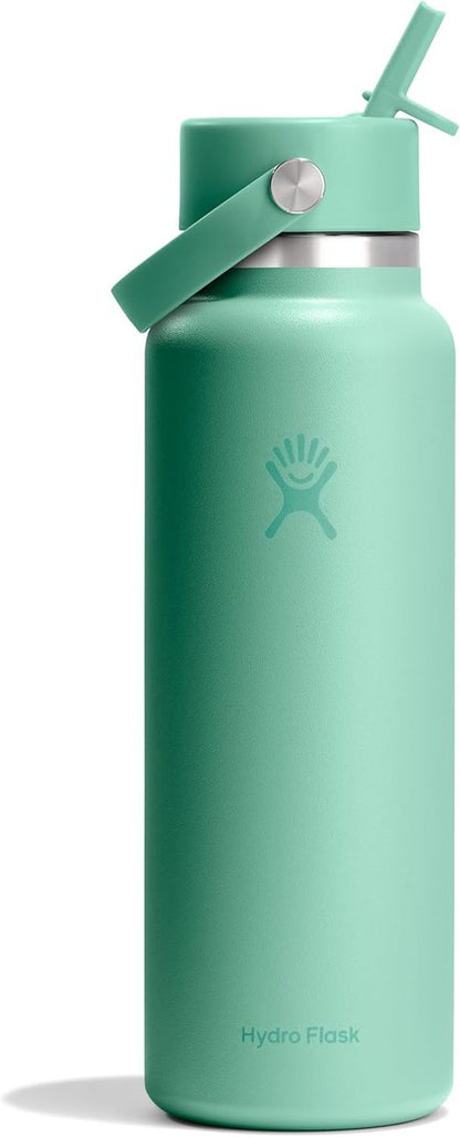 Hydro Flask Water Bottle - Insulated Stainless Steel - 40 Oz Mermaid Green with Wide Straw Lid