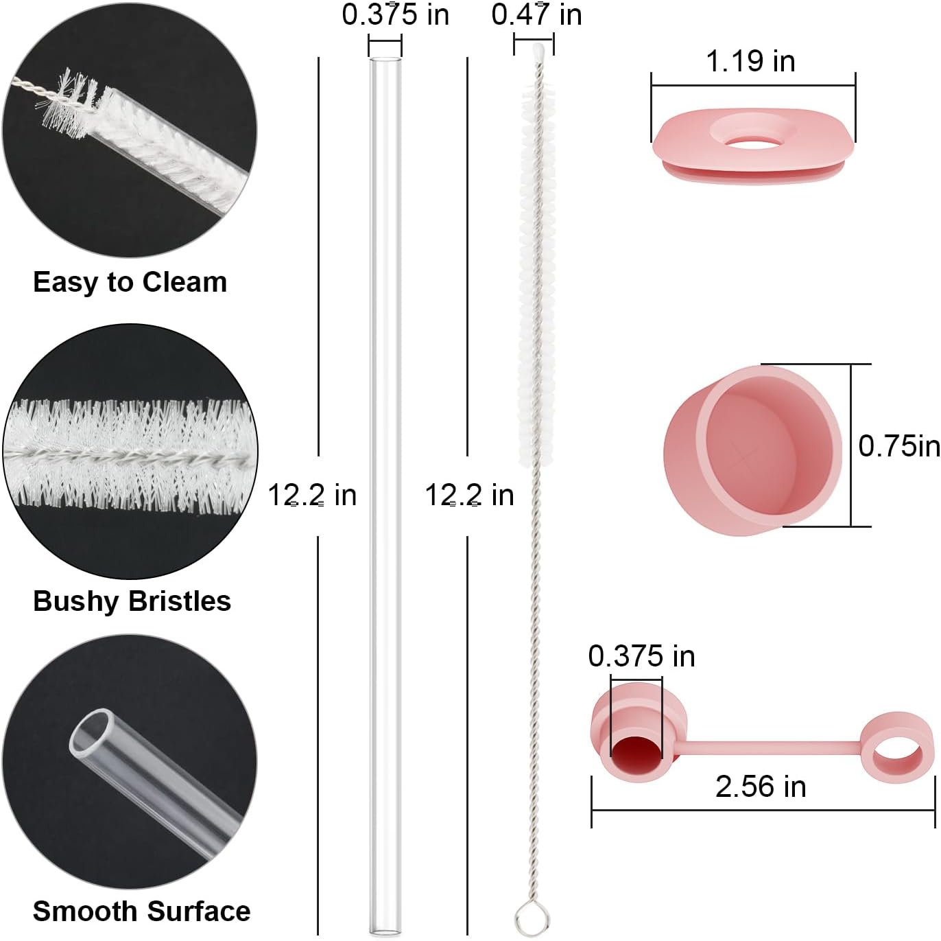 Stanley Replacement Straws - 6 Pack with Cleaning Brush & 4 Color Leak-Proof Plugs | Silicone Caps Included