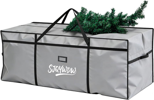Skiennix Christmas Tree Storage Bag - 9 Ft Heavy-Duty 600D Oxford Cloth with Double Zippers & Mesh Bags | Gray (65×18×27 in)