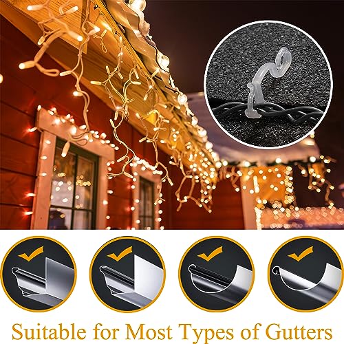 Outdoor Christmas Light Clips - 100 Translucent Gutter Hooks for Holiday String Lights