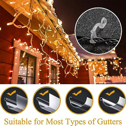 Outdoor Christmas Light Clips - 100 Translucent Gutter Hooks for Holiday String Lights