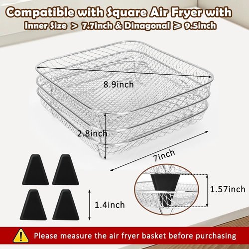 BYKITCHEN 7-Inch Air Fryer Rack - Stackable Stainless Steel Accessory for Ninja & Cosori Air Fryers